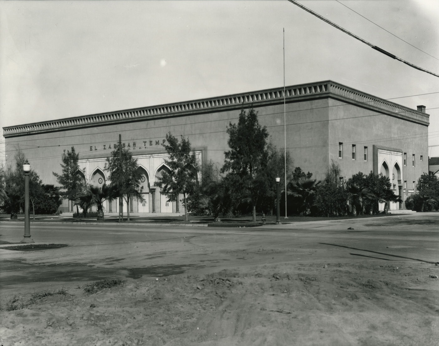 El Zaribah Shrine Temple Exterior. This building was located on 15th Ave. and Washington Street in Phoenix, 1930s