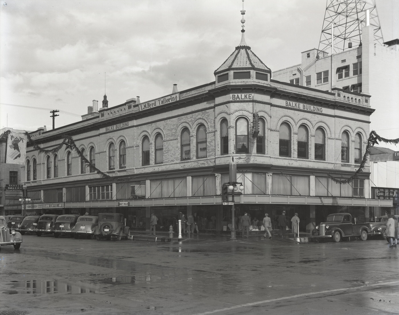 Balke Building, 1930s. This building stood on the northeast corner of 1st Avenue and Adams.