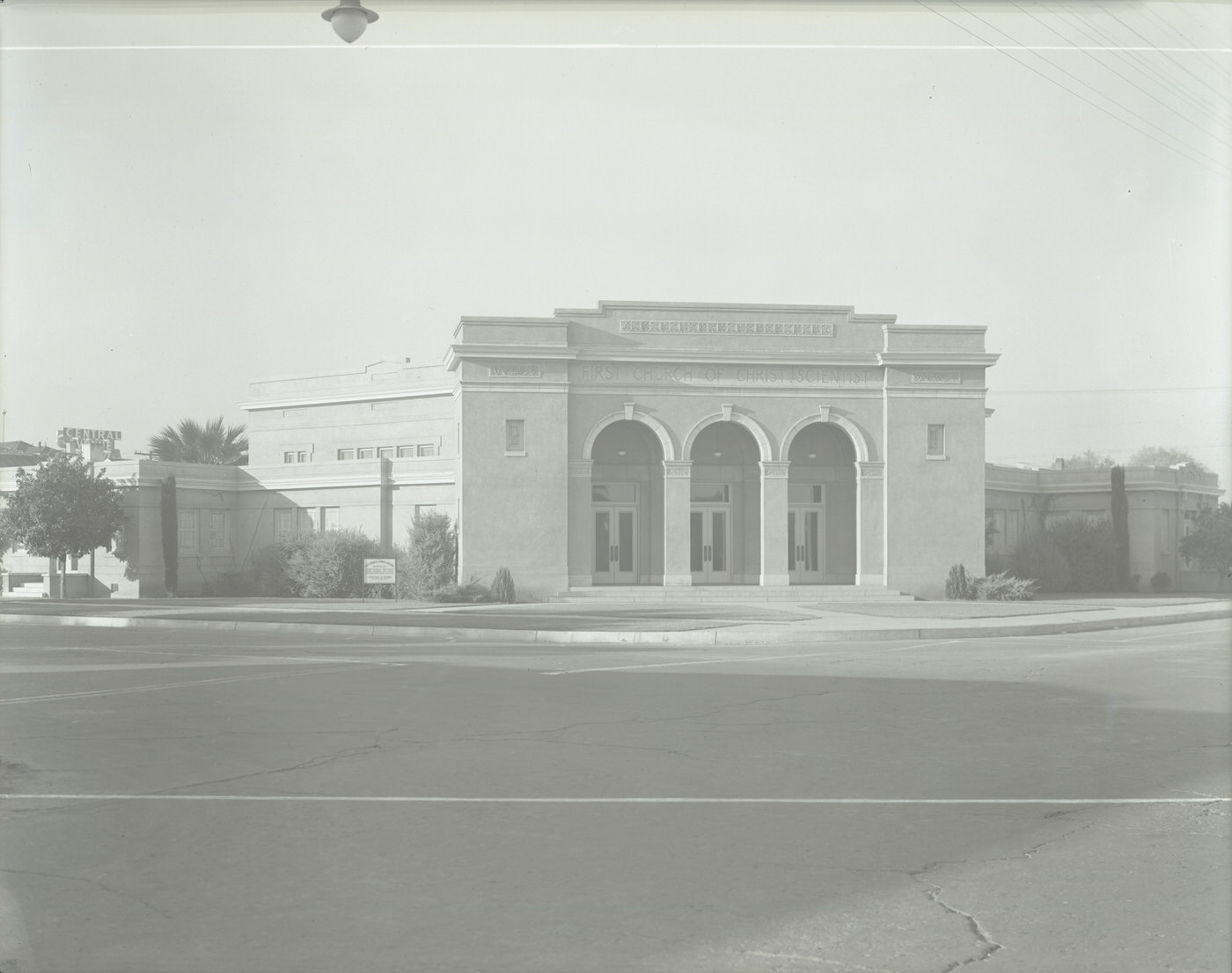Christian Science Church Building Exterior. This church was located at First St. and Roosevelt Rd. The date assigned to this photograph is approximate, 1930s