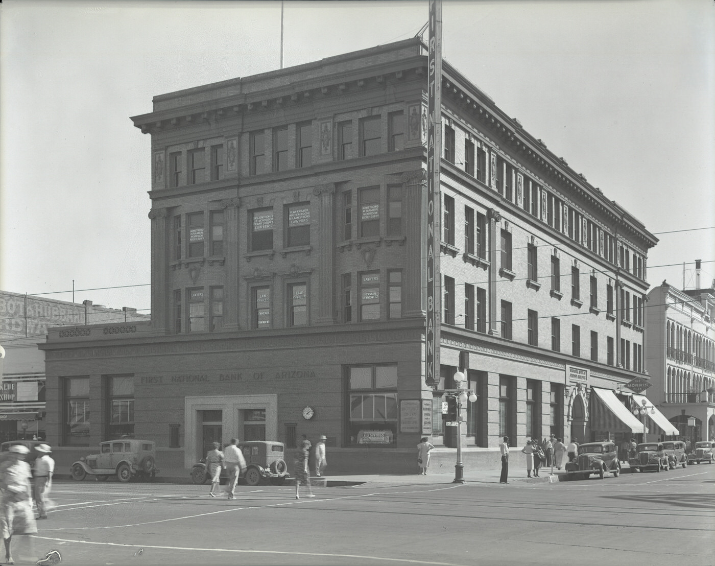 First National Bank Building Exterior. This bank was located at Central Ave. and Washington St. in Phoenix, 1930s
