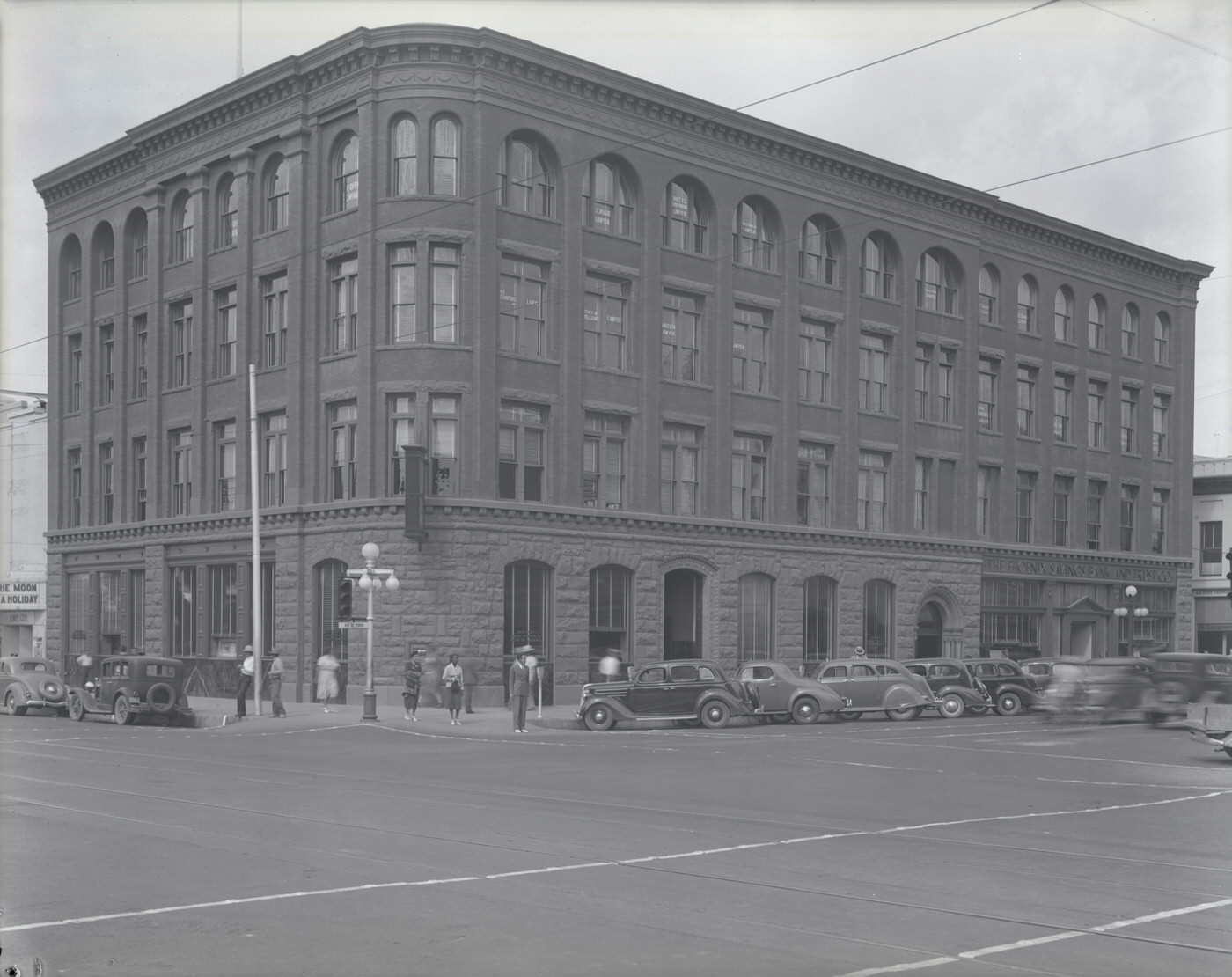 Fleming Building, 1930s. This building stood on the northwest corner of First Ave. and Washington St. in Phoenix and housed the "Phoenix National Bank."