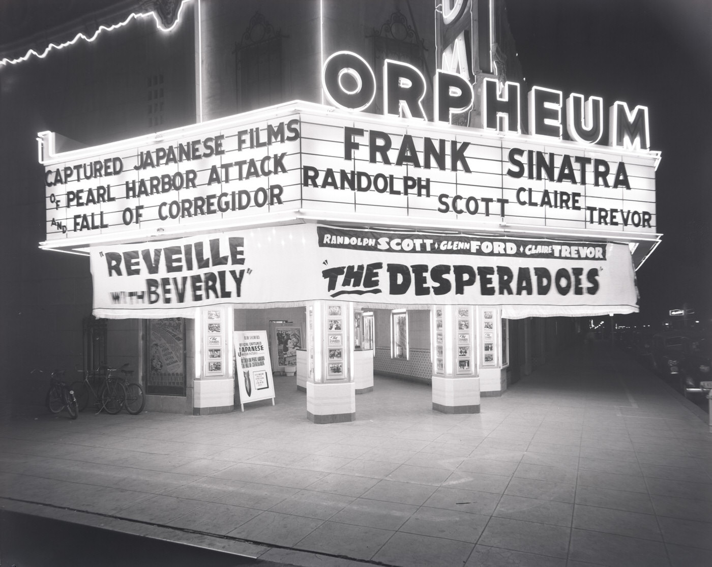 Orpheum Theatre Marquee at Night, 1943