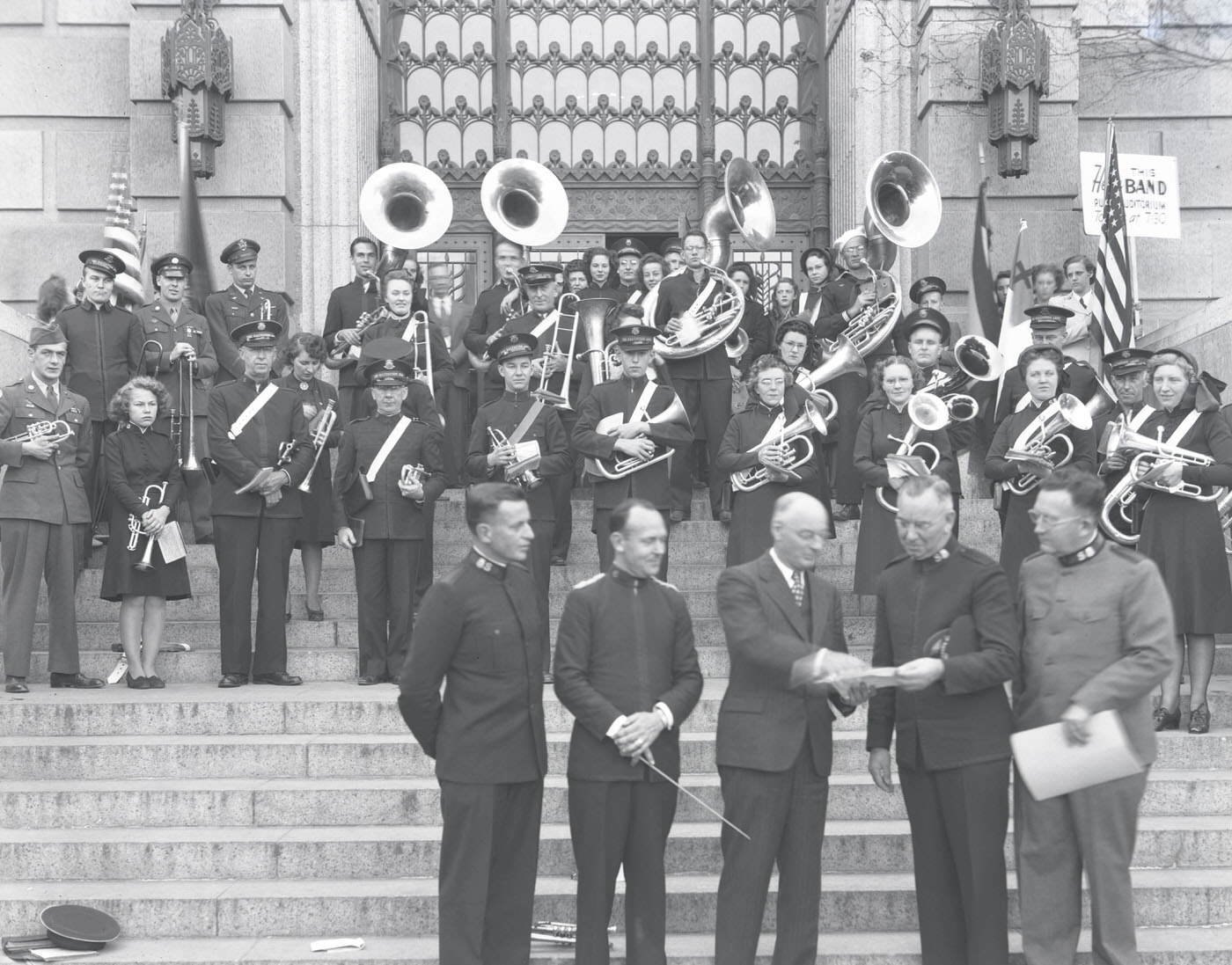 Salvation Army Band on Steps, 1945
