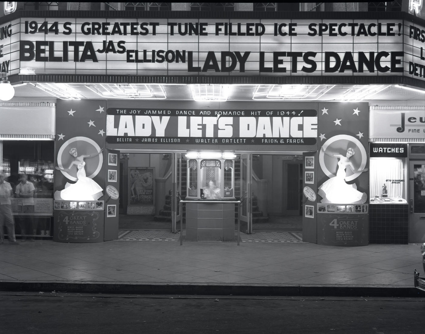 Rialto Theatre Exterior at Night, 1945