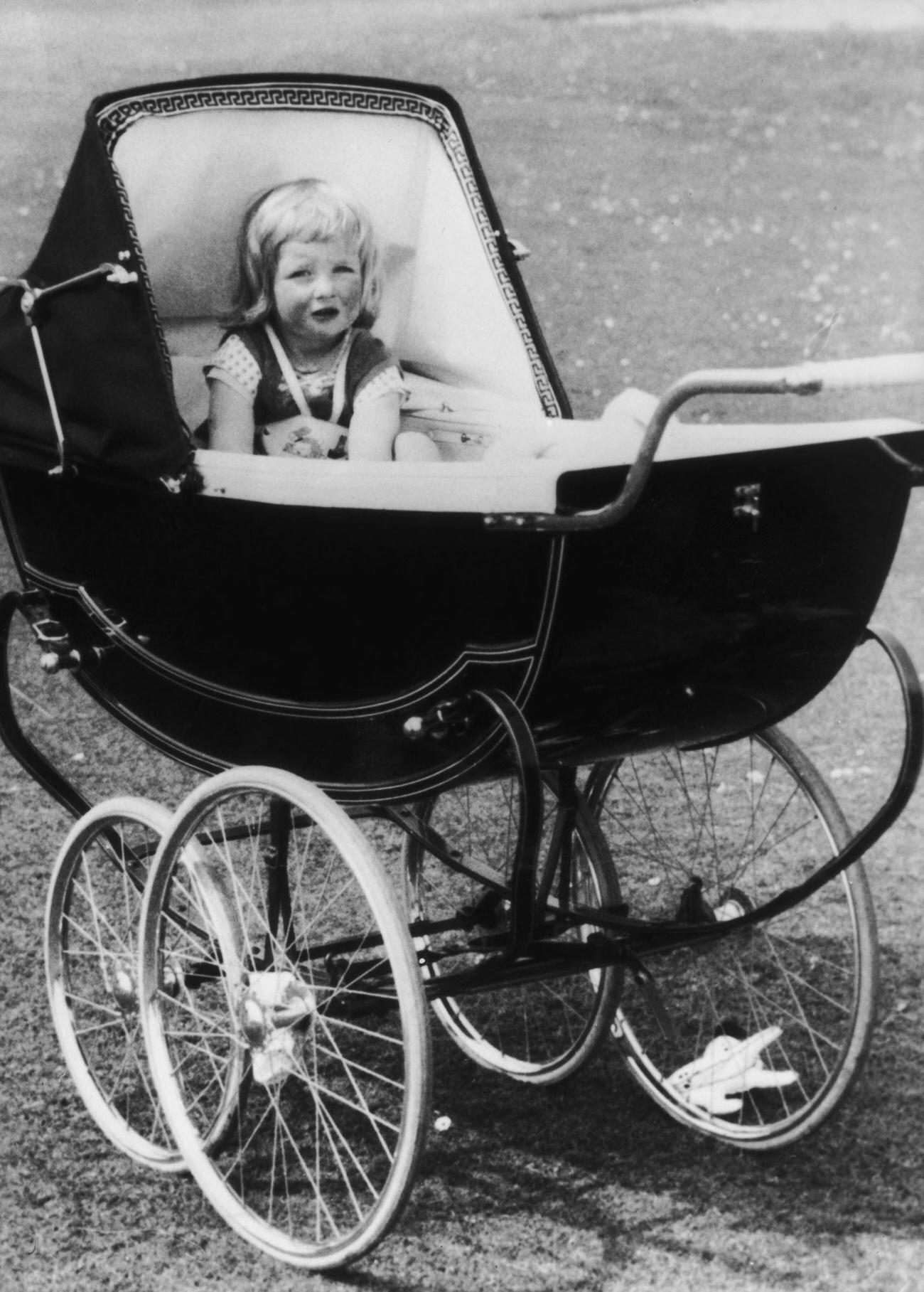 A young Lady Diana Spencer in her pram at Park House, Sandringham in Norfolk, 1963