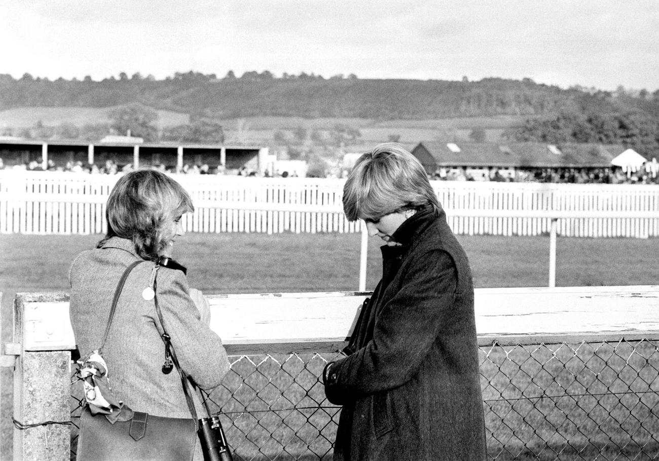 Camilla Parker-Bowles and Lady Diana Spencer at Ludlow racecourse to watch the Amateur Riders Handicap Steeplechase in which the Prince was competing.