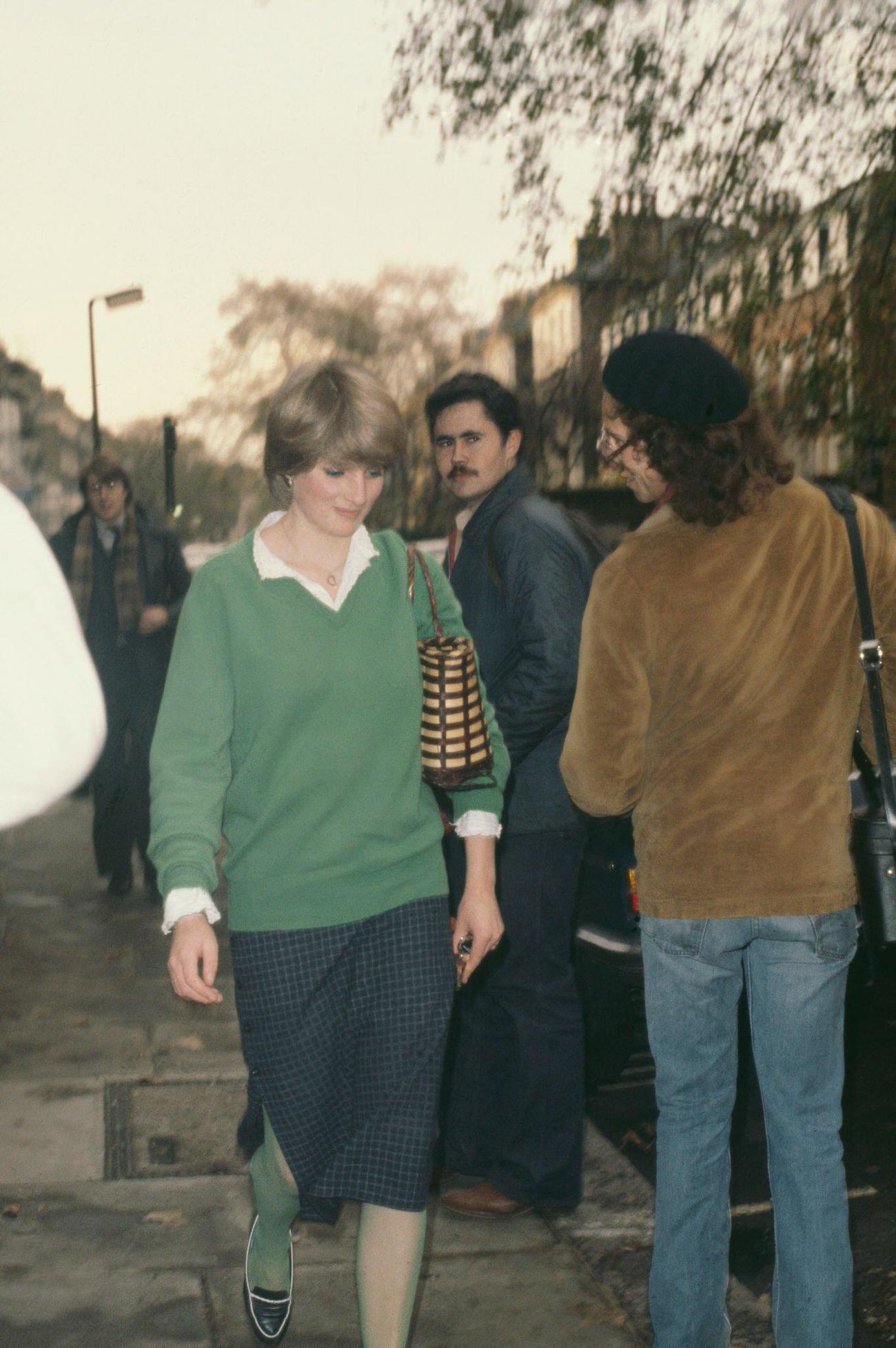 Lady Diana Spencer utside her London flat on Coleherne Court, 1980