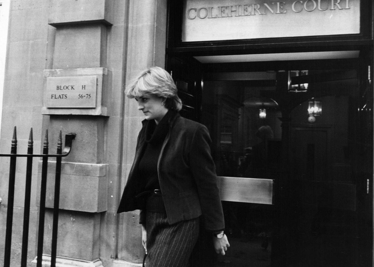 Lady Diana Frances Spencer leaving her Earls Court flat in London to go shopping.