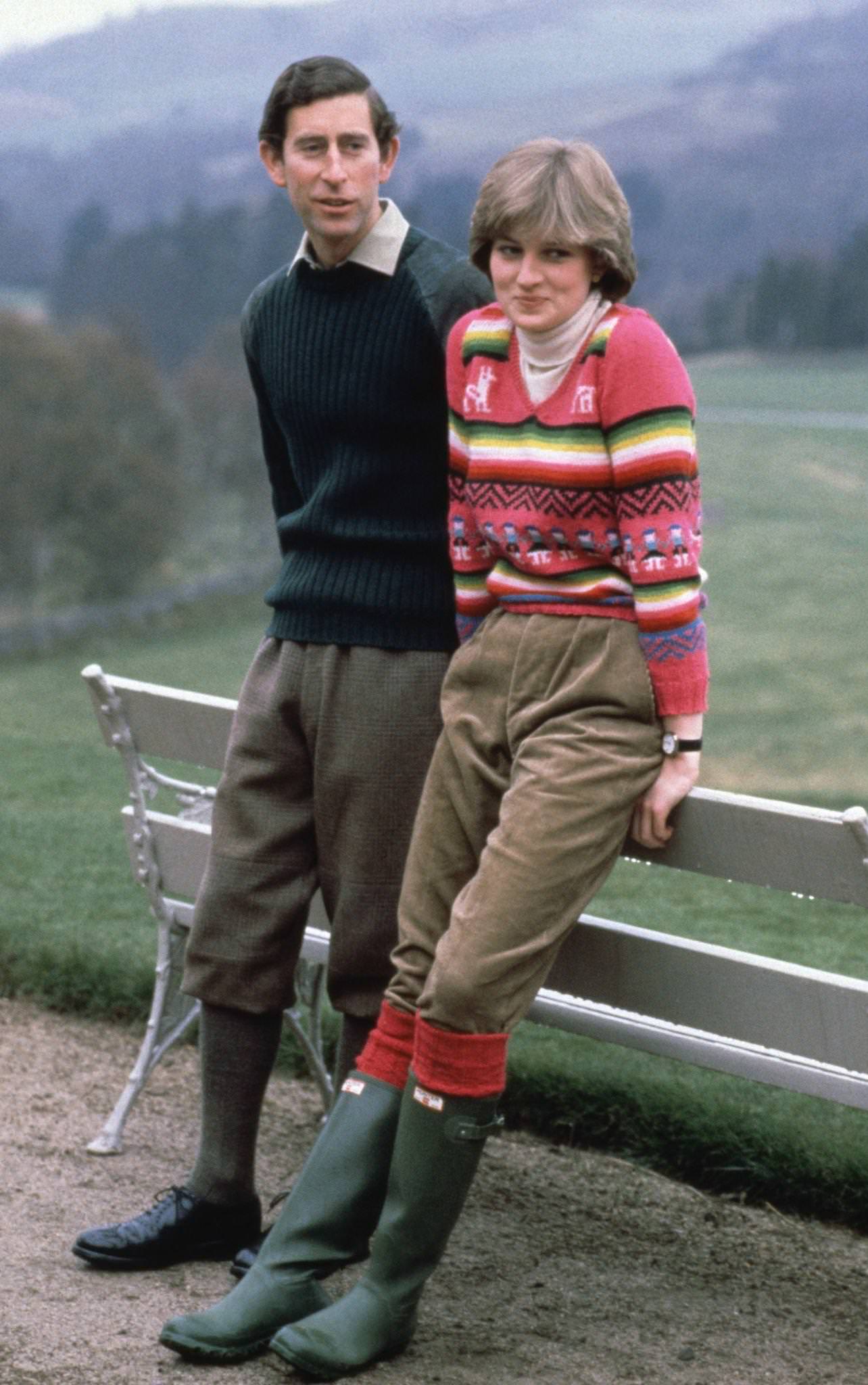 Prince Charles and his fiancee Lady Diana Spencer seen here on the estate at Craigowen Lodge.