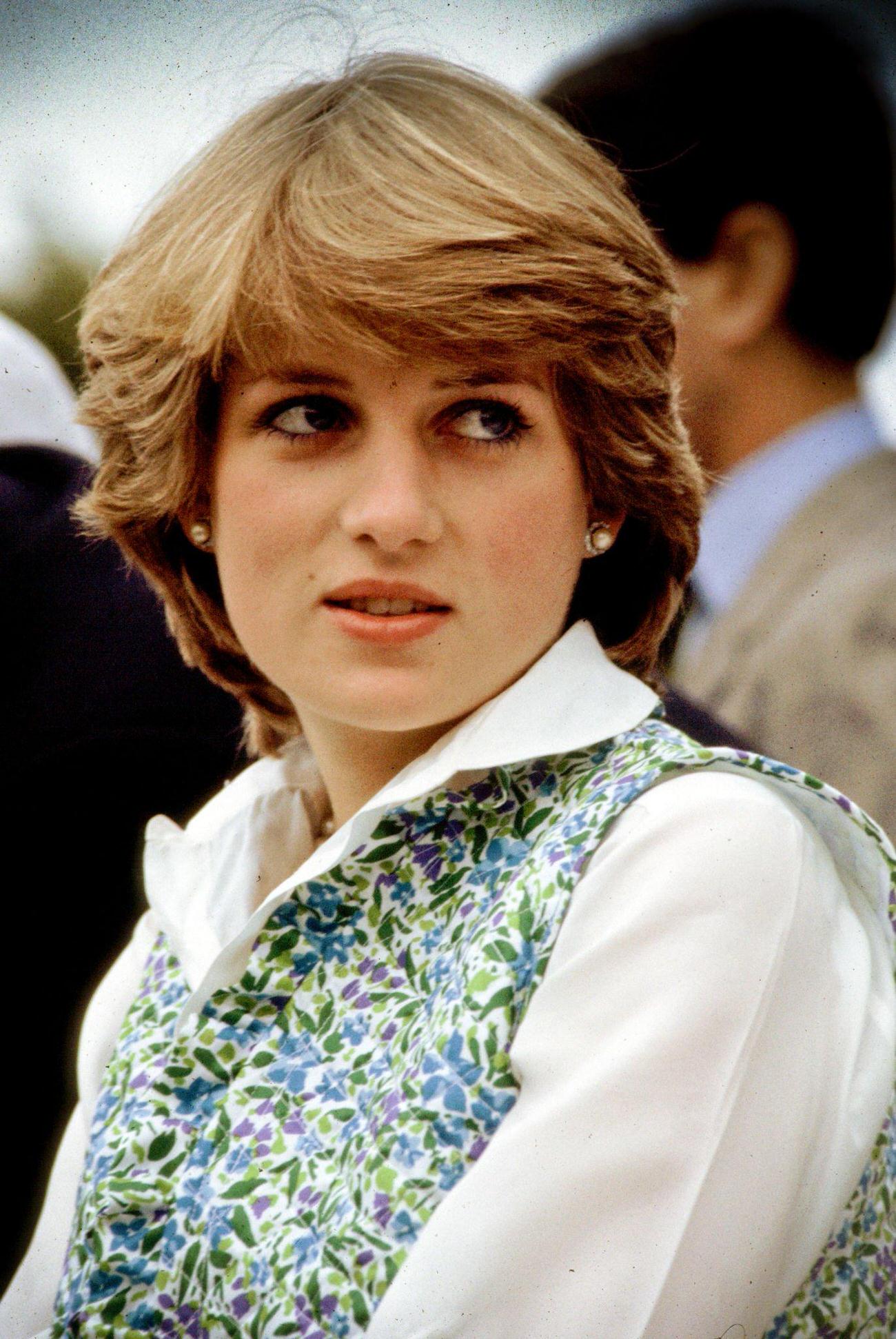 Lady Diana Spencer, the future Diana, Princess of Wales at a polo match in Hampshire, 1981. It was on this occasion that she was driven to tears by press intrusion.
