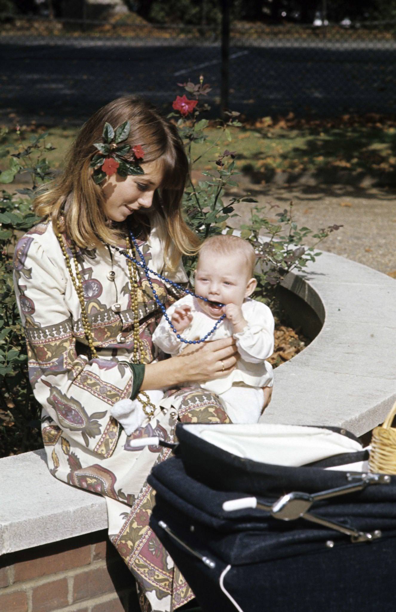 Jane Birkin And John Crittle dressed in hippie fashion, 1967