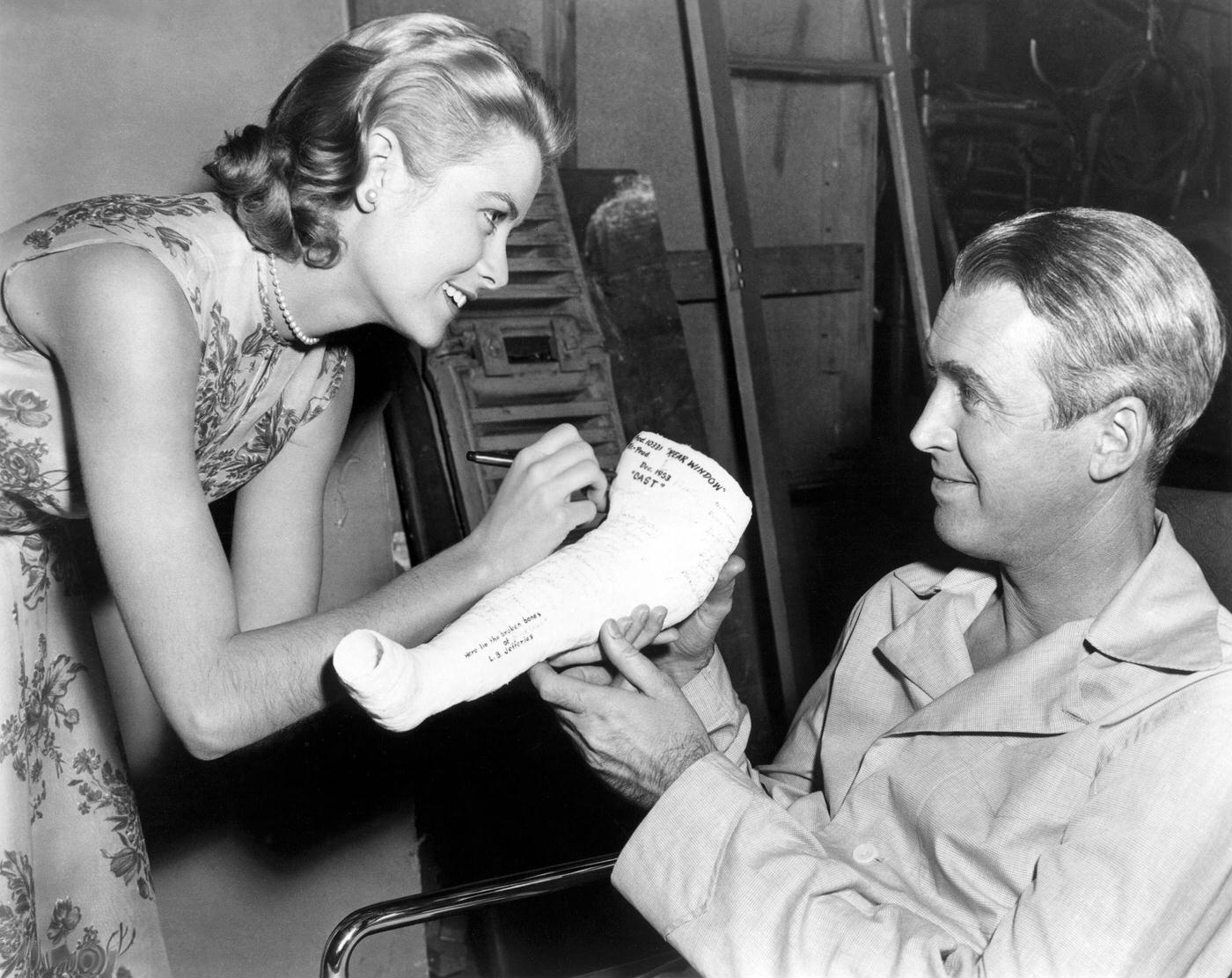 Grace Kelly and James Stewart on the set of Rear Window