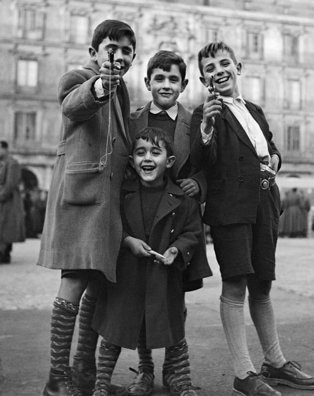 Boys in Madrid, Spain, 1950.