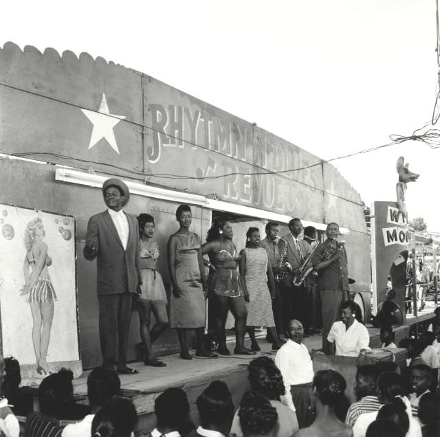 Rhythm 'n' Blues Revue, on the midway at the Cottonmaker's Jubilee in the Beale Street Auditorium Park, early 1950's.