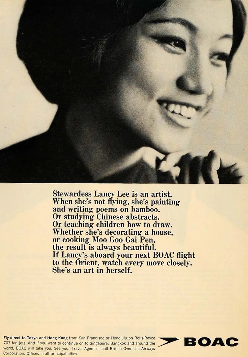 BOAC Airlines put out a poem ad with an Asian woman.