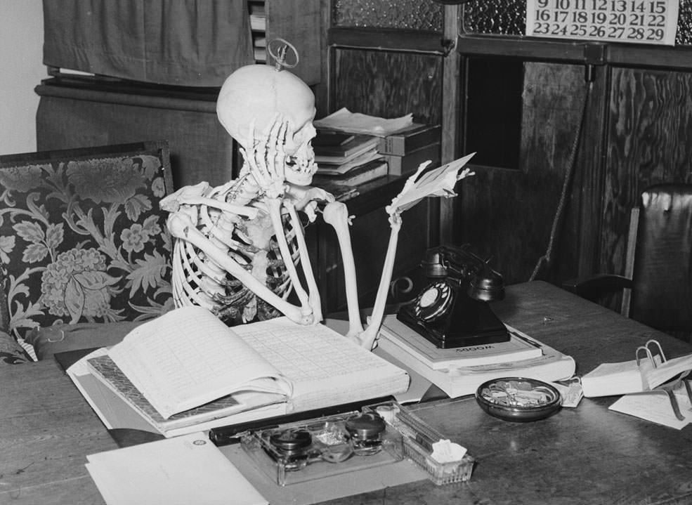 Humorous Photos of Skeleton having Fun from Pix Magazine 1938