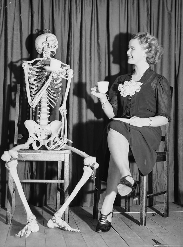 Humorous Photos of Skeleton having Fun from Pix Magazine 1938