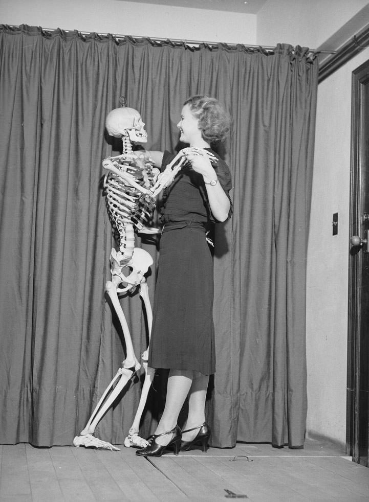 Humorous Photos of Skeleton having Fun from Pix Magazine 1938