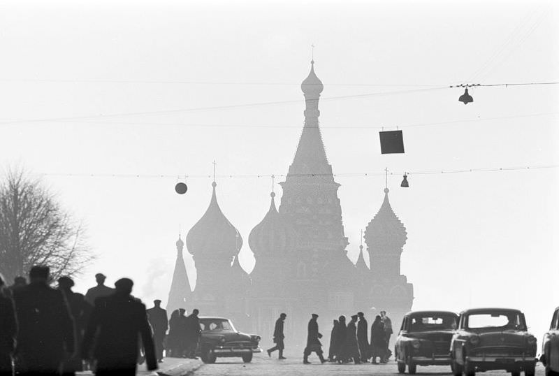 Silhouette of Saint Basil's Cathedral on the Red Square.