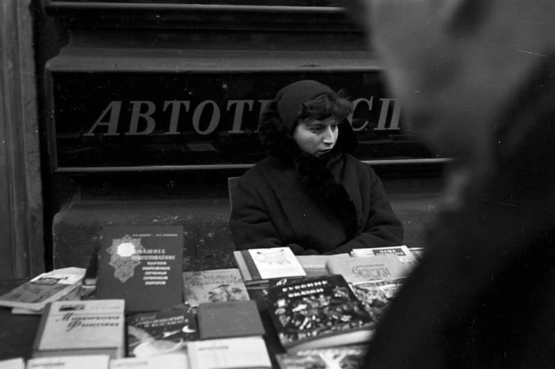 A young bookseller at her stall.