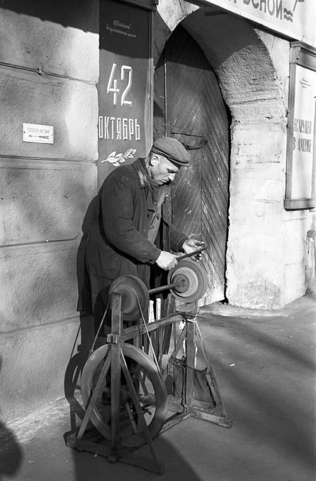 A man sharpening his knife.