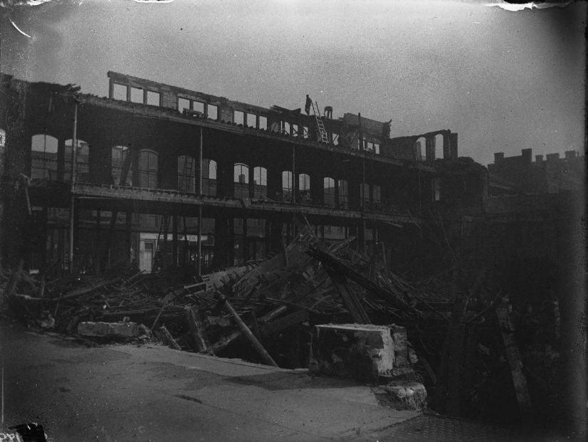 Fire ruins, Crawford's North wall, 1900