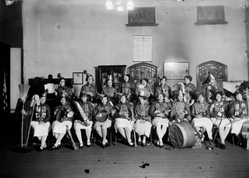 Band members in uniform, 1900