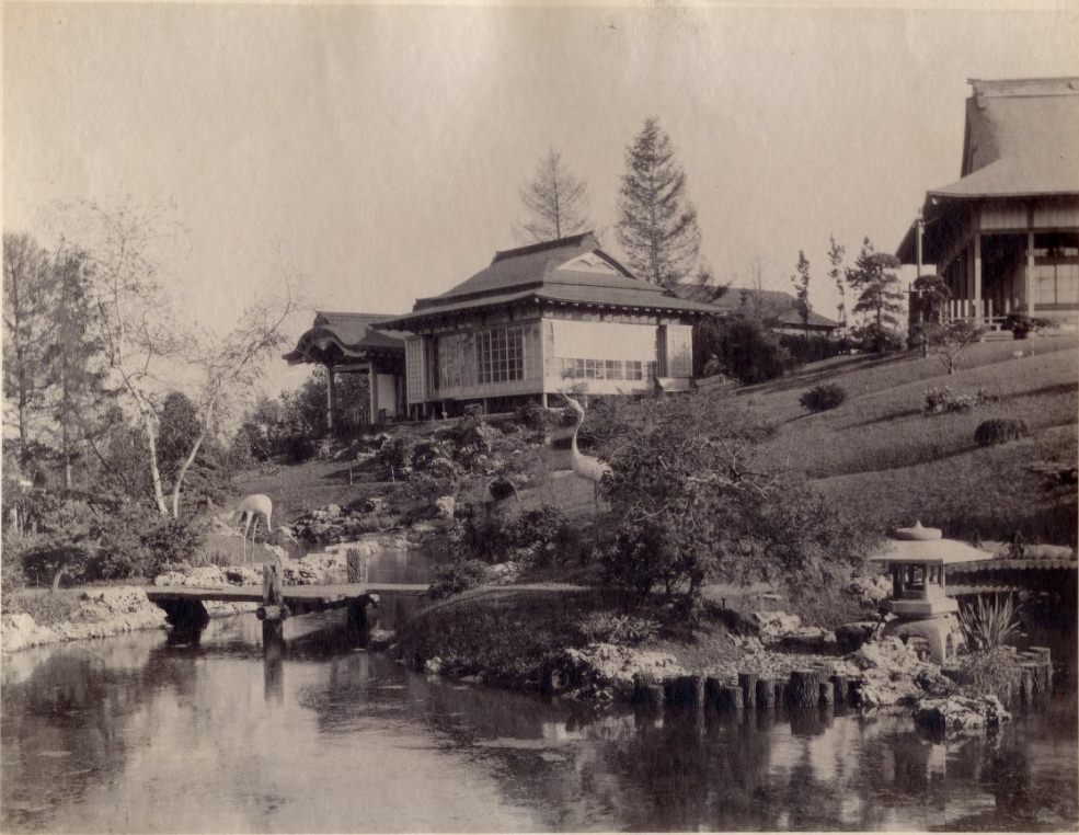 Japanese Pavilion and gardens at the 1904 World's Fair in St. Louis.