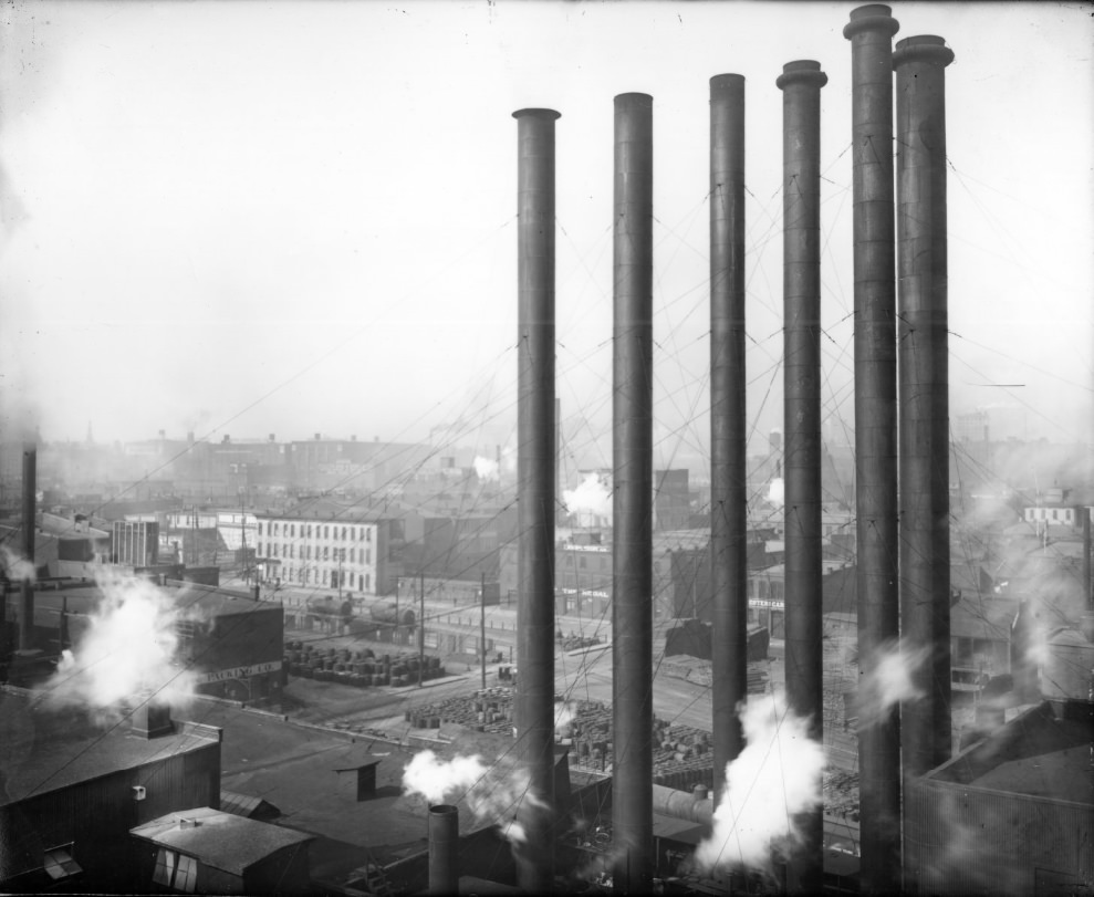 Smokestacks against an industrial background, 1900