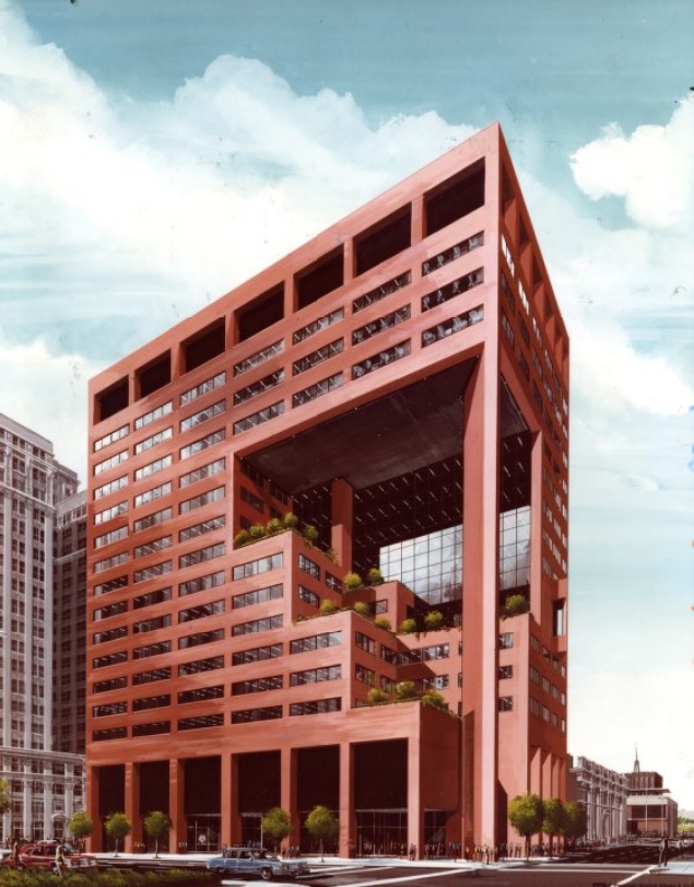 A sketch of the office building project of the Frates Redevelopment Corp, 1980