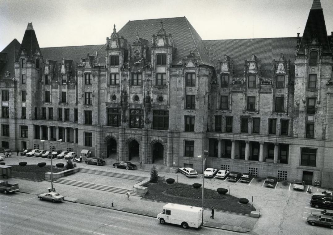 The highly coveted parking spaces in the circular drive on the east side of City Hall are stirring controversy, 1984