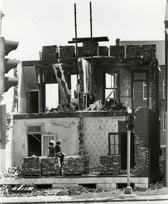 Demolition of this building at Tucker Boulevard and Lafayette Street is no helter-skelter affair, 1981