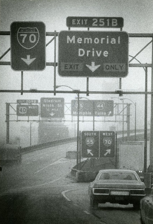 Confusing Signs On The Poplar Street Bridge, 1983