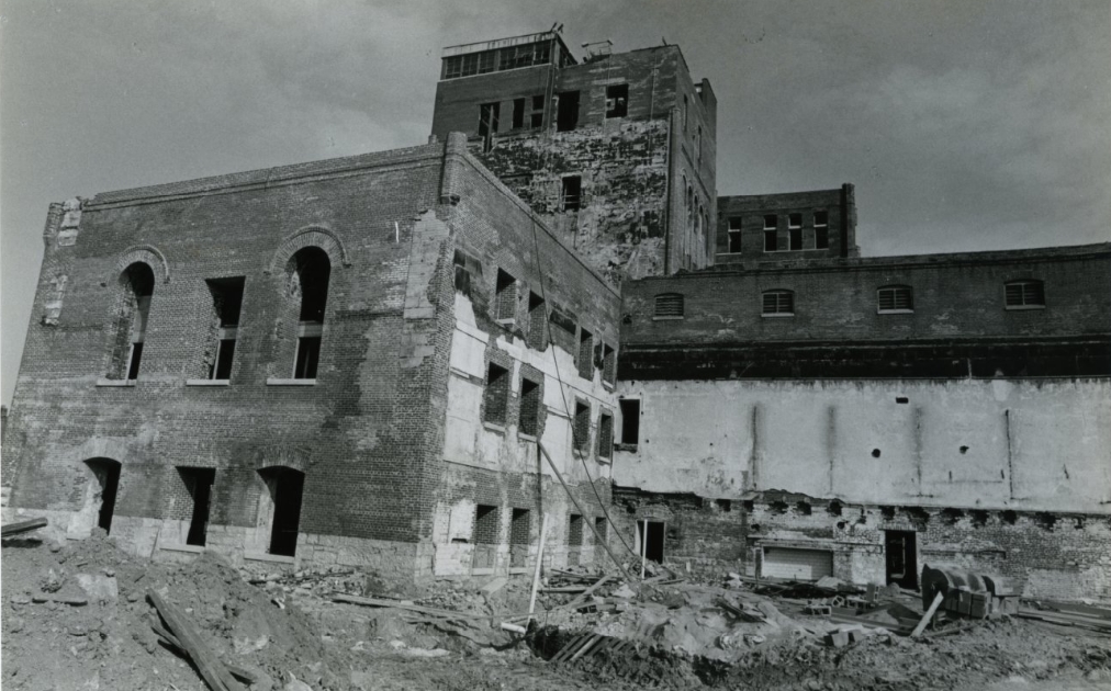 Backside of the old Falstaff brewery which is being converted into 141 apartments called St. Louis Place Apartments, 1986