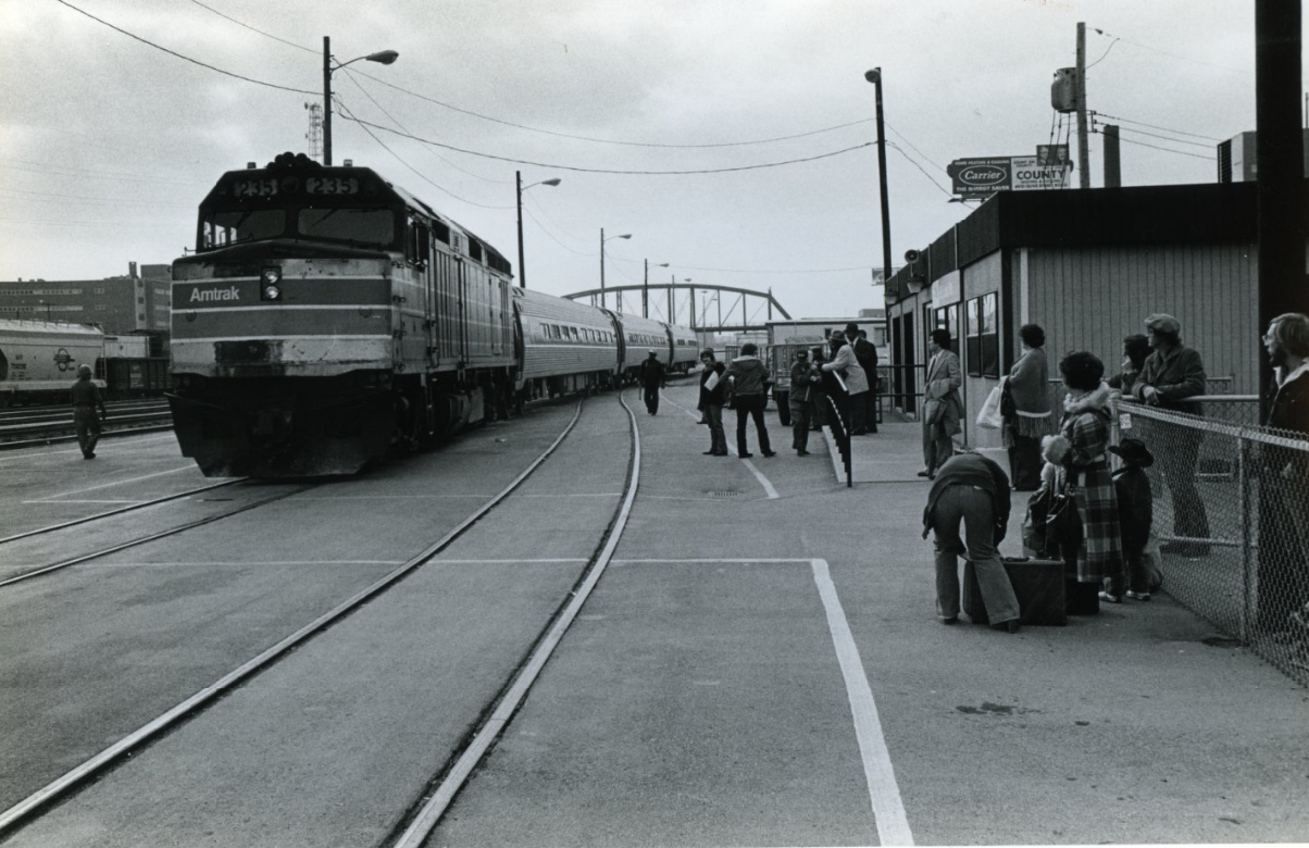 Ann Rutledge train arriving Amtrak Station, 1982