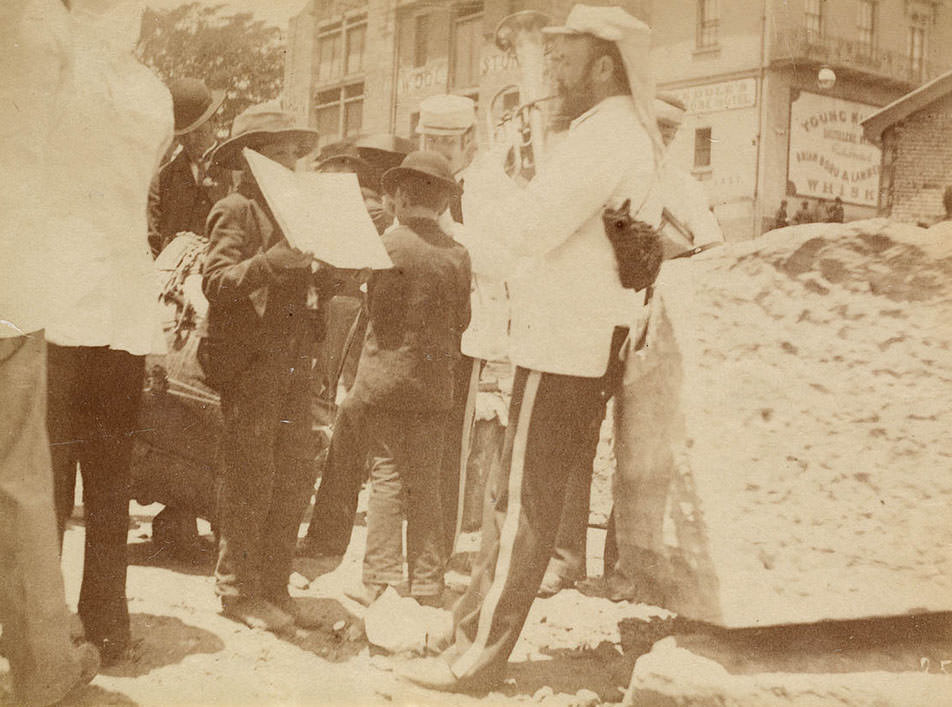 Small band playing in street from Sydney, 1890