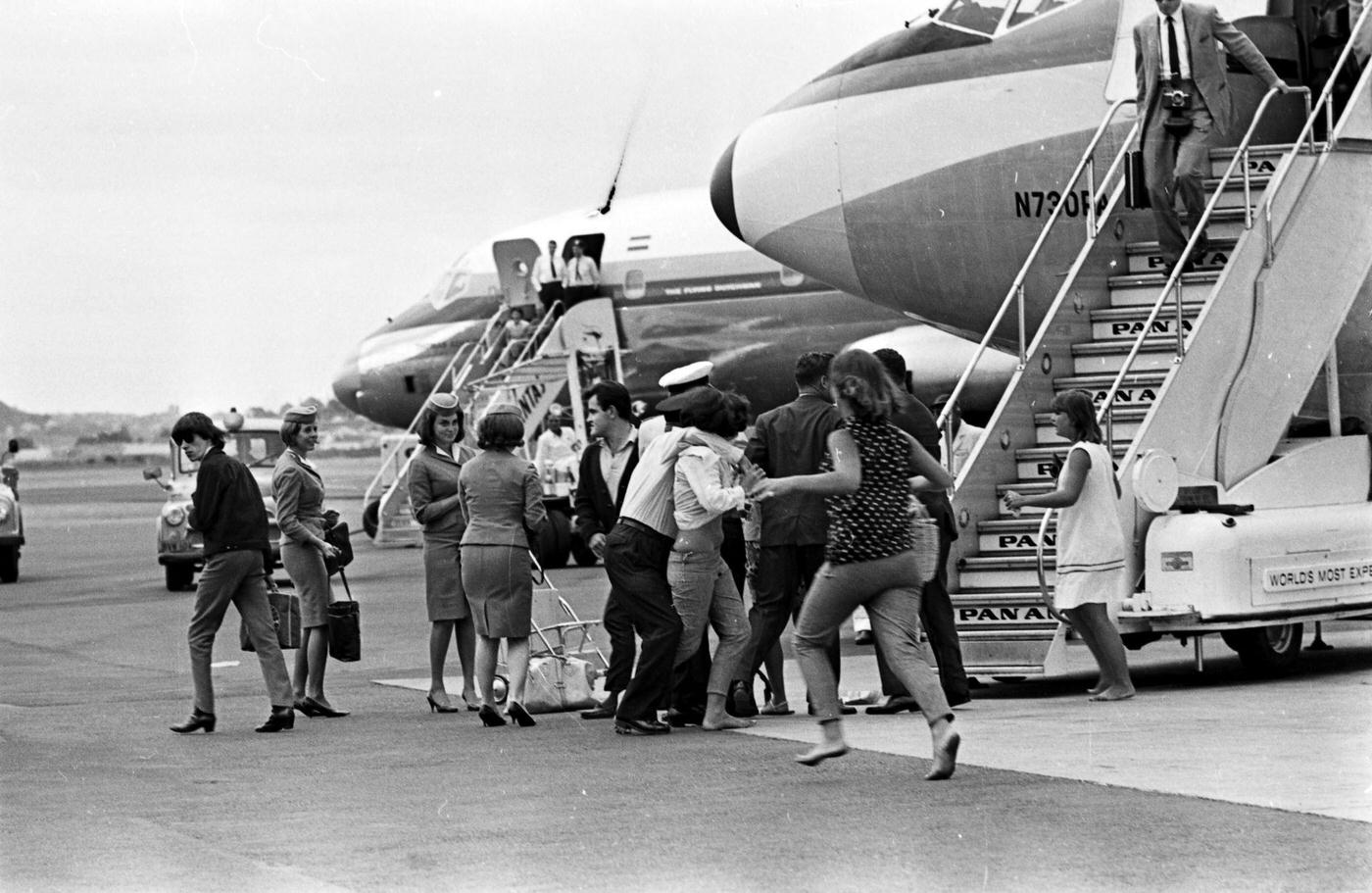 The Rolling Stones arrive at Mascot Airport for their 1965 Australian tour, January 21 1965.
