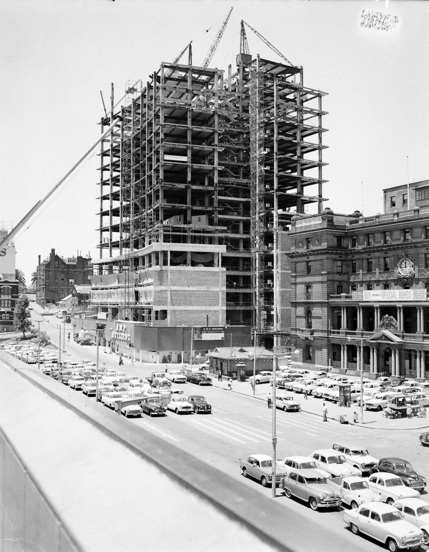 The AMP Building under construction at Circular Quay, Sydney, 1960