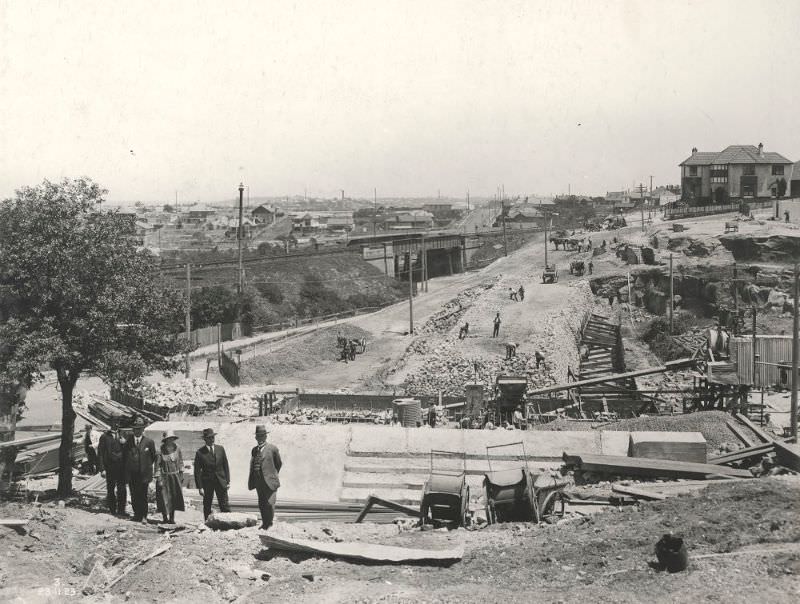 Looking towards Bay Road Station from Eastern Abutment Euroka St Bridge, November 23, 1923