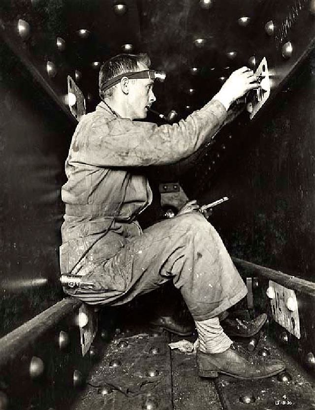Taking Strain Gauge Measurements in Chords, August 13, 1930
