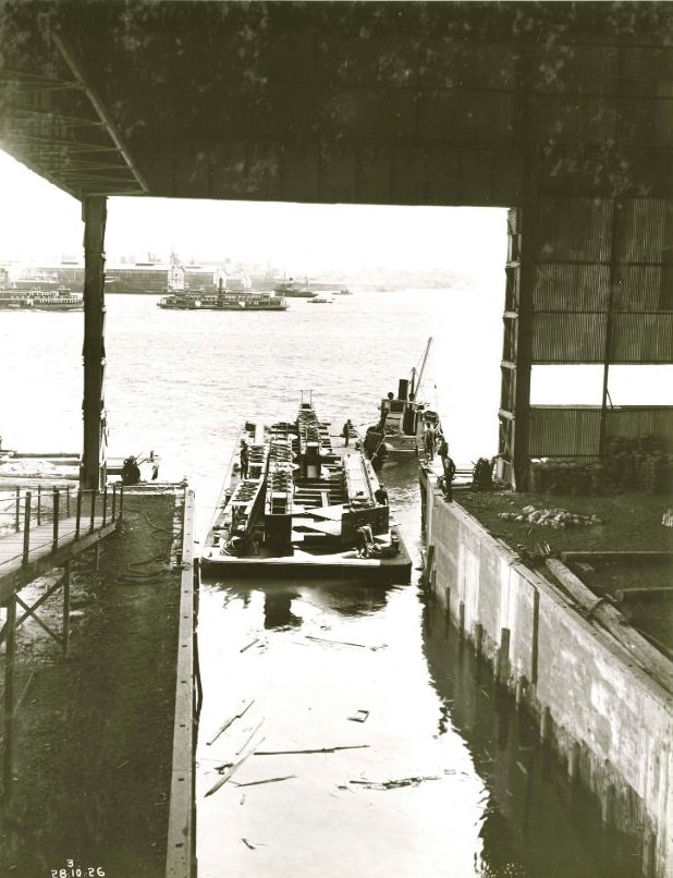 Fabricated Members Sydney Harbour Bridge on Barge, Milsons Point Workshops, October 28, 1926