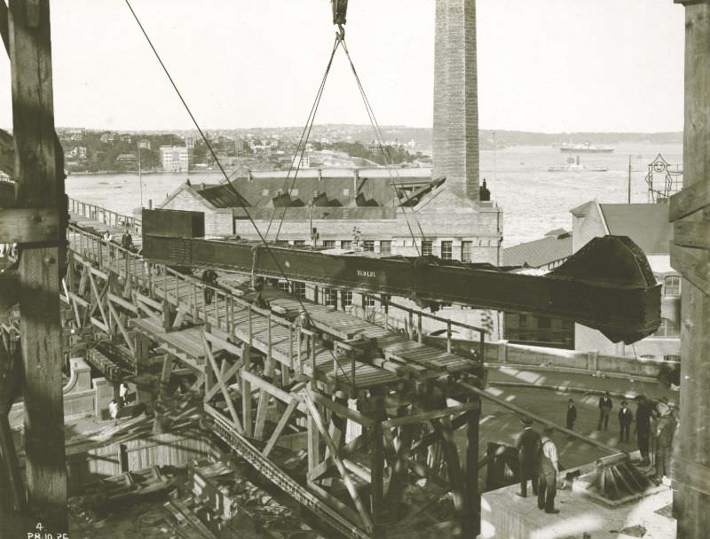 First Member being placed in position- Lower Chord SLO-L2L, Span No.1, October 28, 1926