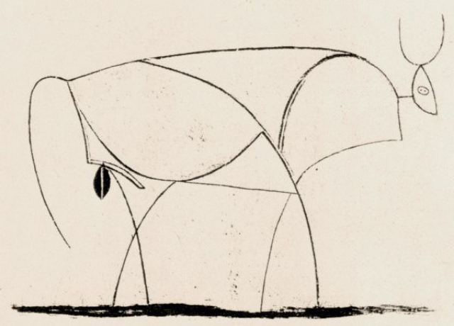 Plate 10: At this penultimate stage, the more complex areas of the line drawing are removed to leave only a few basic lines and shapes that characterize the fundamental forces and correlation of forms in the creature.
