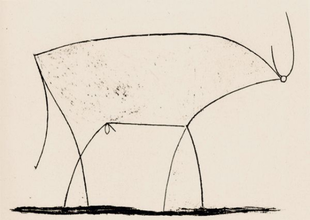 Plate 11: In the final print of the series, Picasso reduces the bull to a simple outline which is so carefully considered through the progressive development of each image, that it captures the absolute essence of the creature in as concise an image as possible.