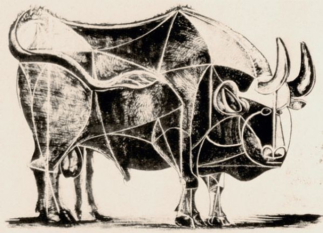 Plate 4: Plate 4 sees the artist start to abstract the structure of the bull by simplifying and outlining the major planes of its anatomy.