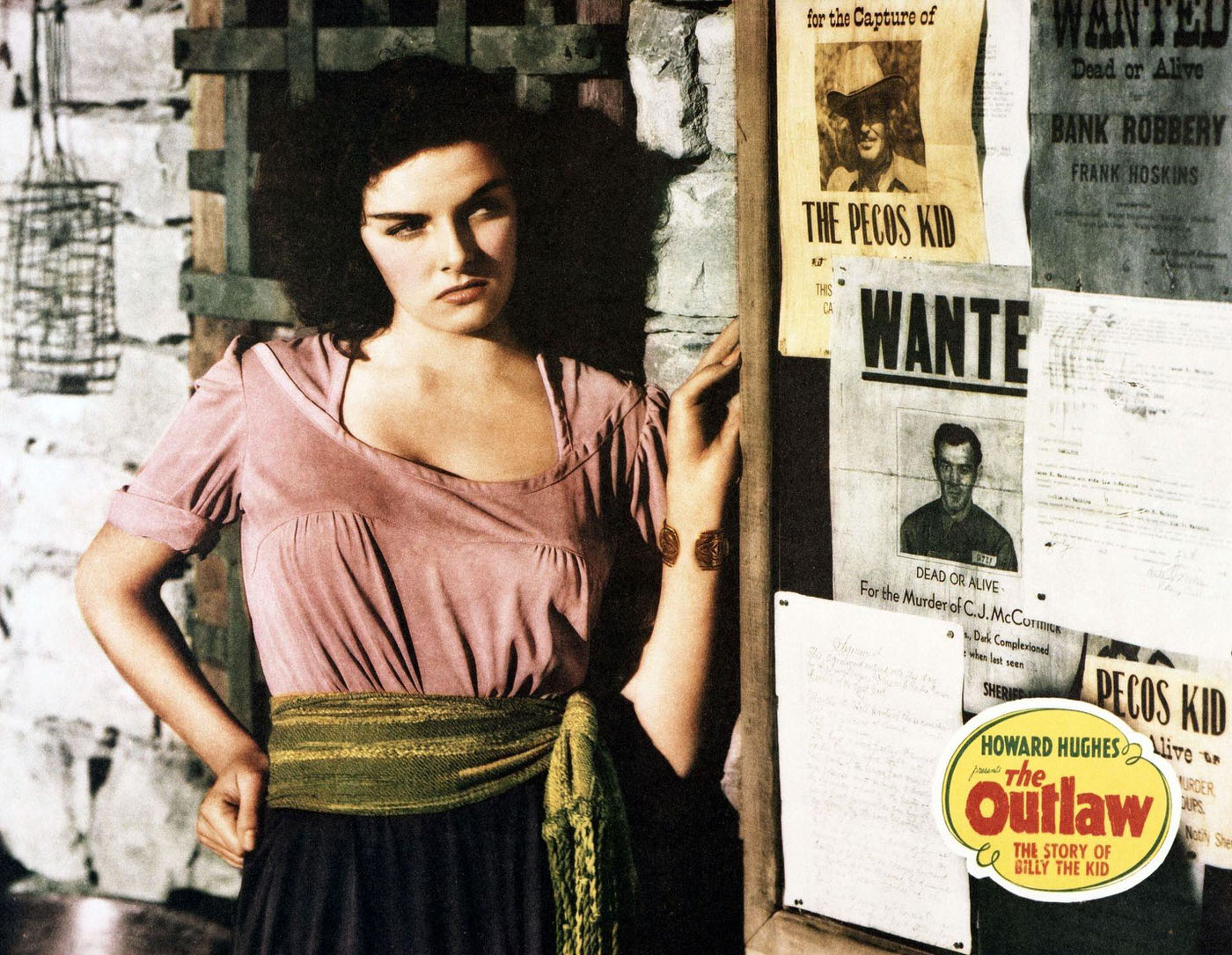 A lobby card for Howard Hughes' 1943 western 'The Outlaw', starring Jane Russell.