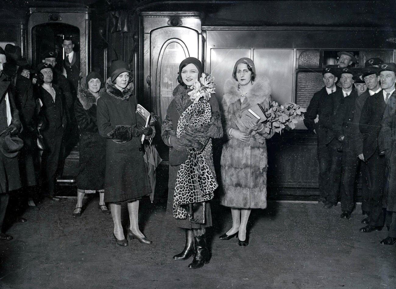 Film star Miss Pola Negri pictured upon arrival at London's Victoria train station
