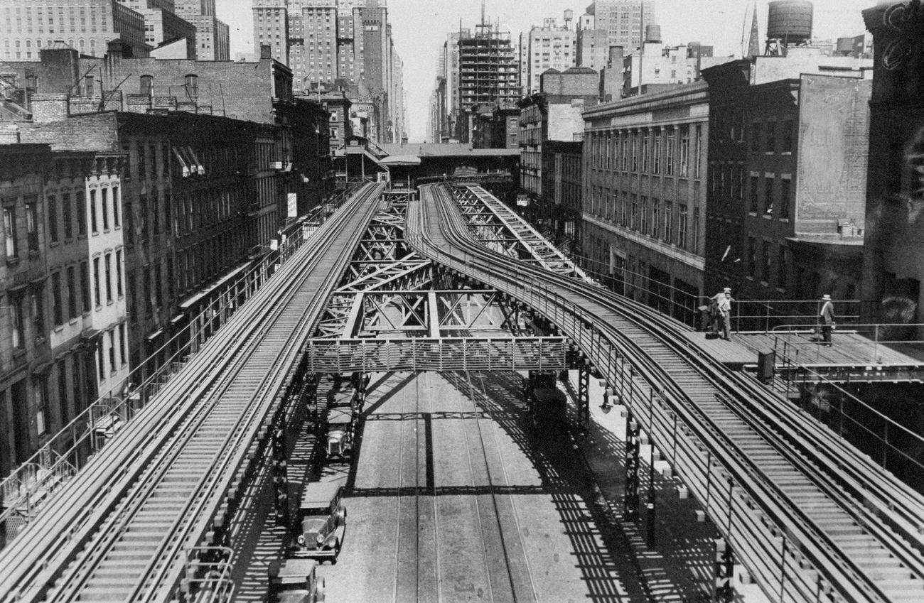 View of the 34th Street spur of the elevated train looking towards Third Avenue that was torn down by the city of New York.