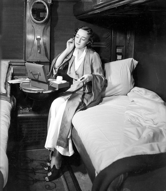 Night scene in a First Class compartment of Blue Train, ca. 1930s