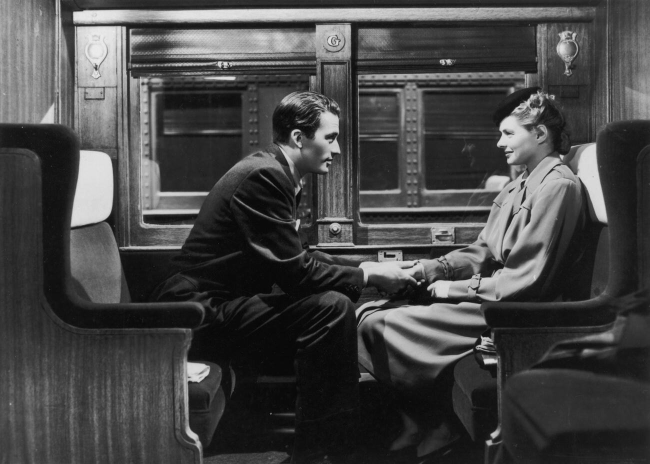 Gregory Peck and Ingrid Bergman in Train, 1945